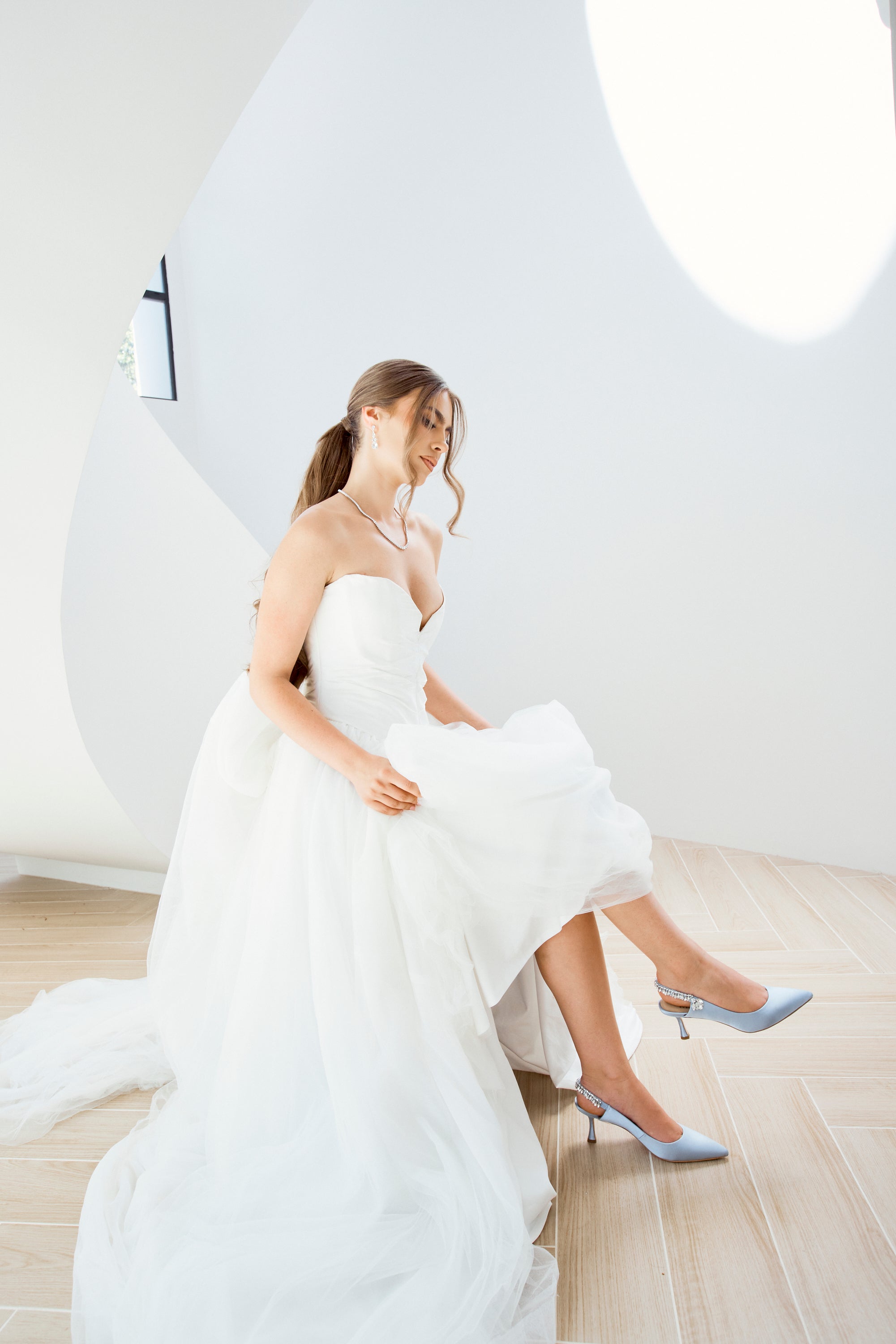 Nina Azure - Blue Crystal Embellished Sling Back Low Bridal Pump