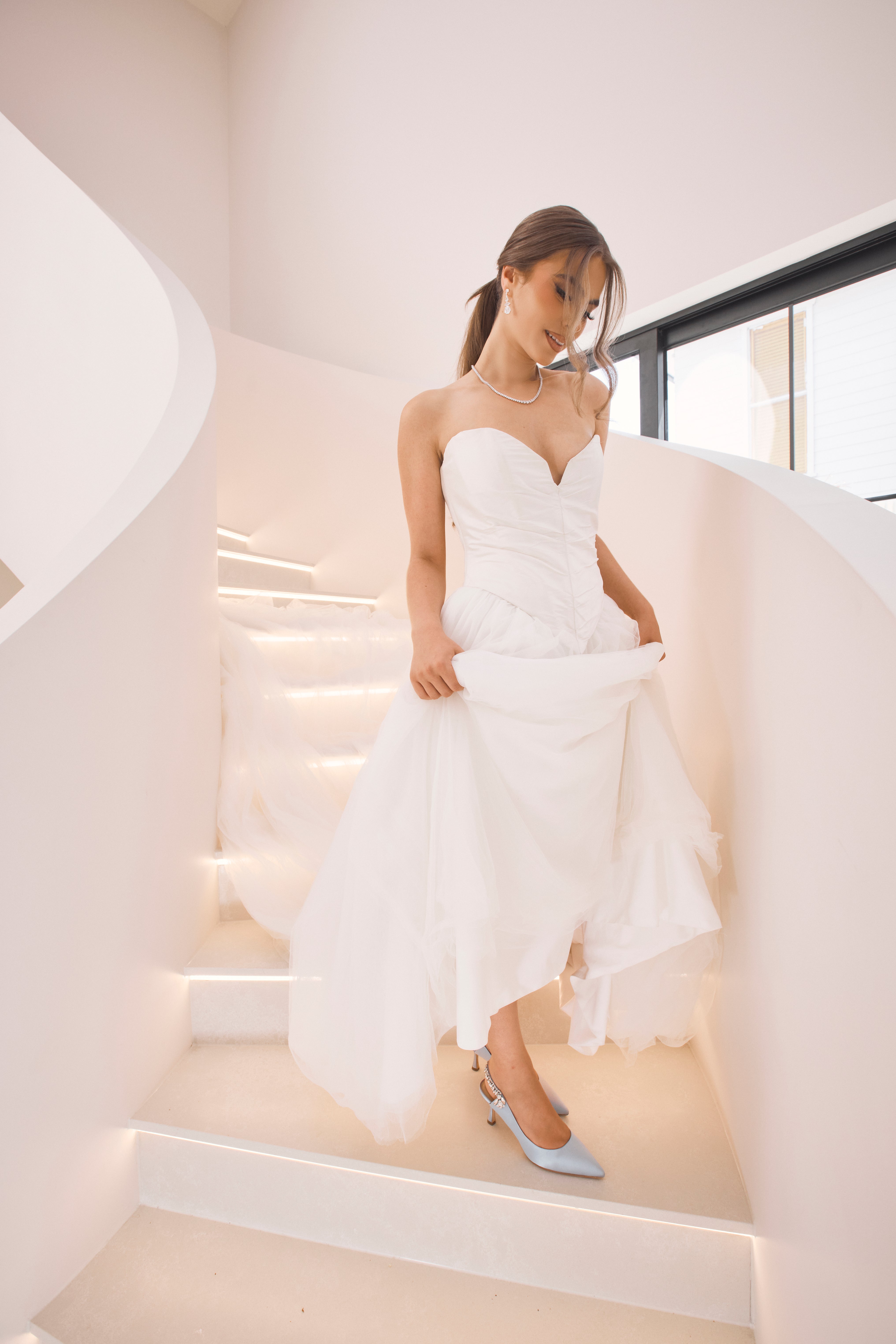 Nina Azure - Blue Crystal Embellished Sling Back Low Bridal Pump