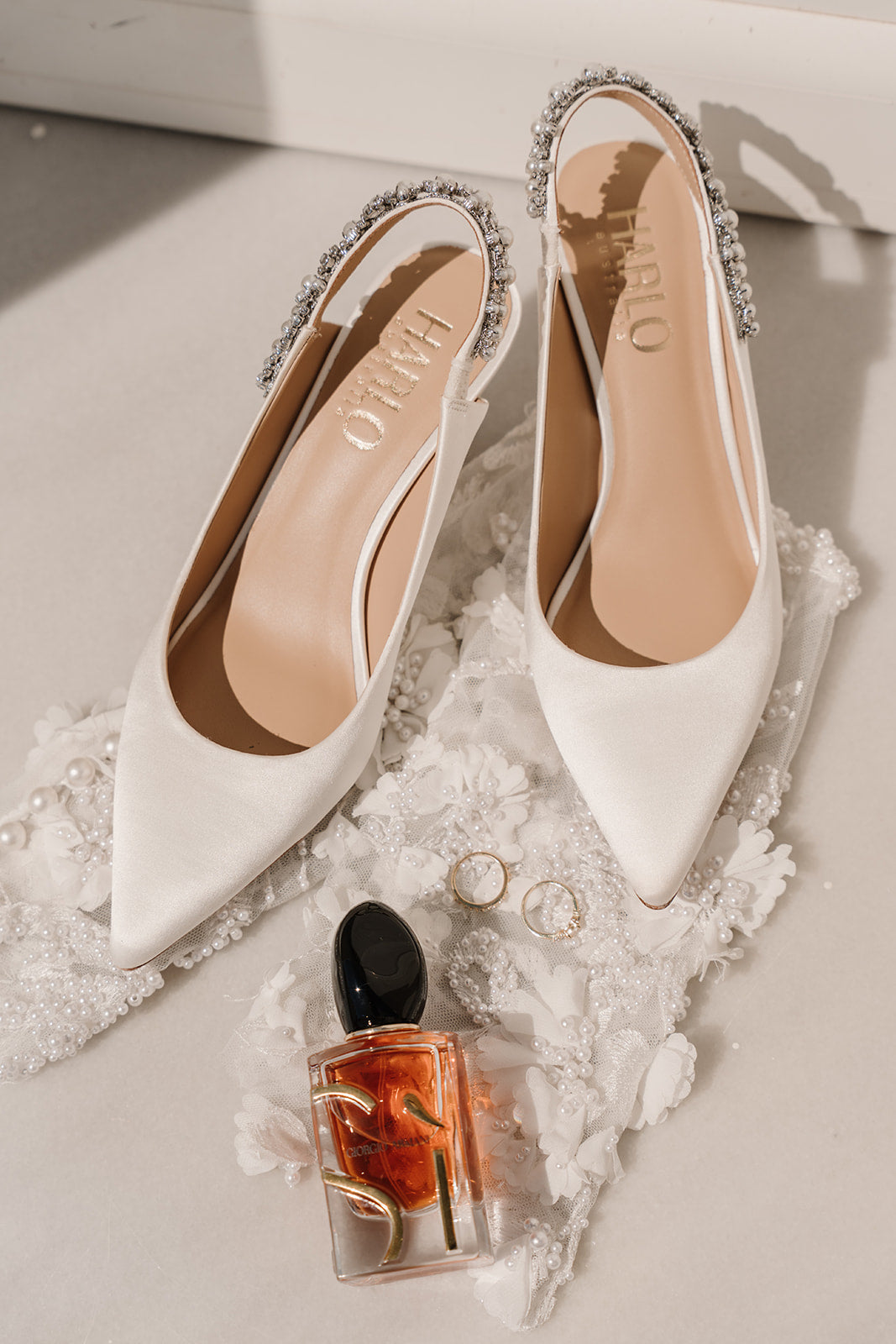 Nina Pearl - White Pearl & Crystal Embellished Sling Back Low Bridal Pump